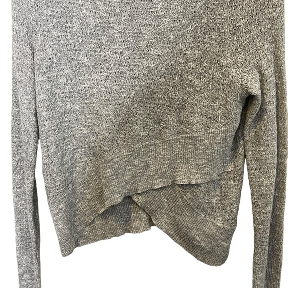 Free People Linen Boho Wrap Crossover Long Sleeve Sweater Top Size S Gray - Picture 5 of 10